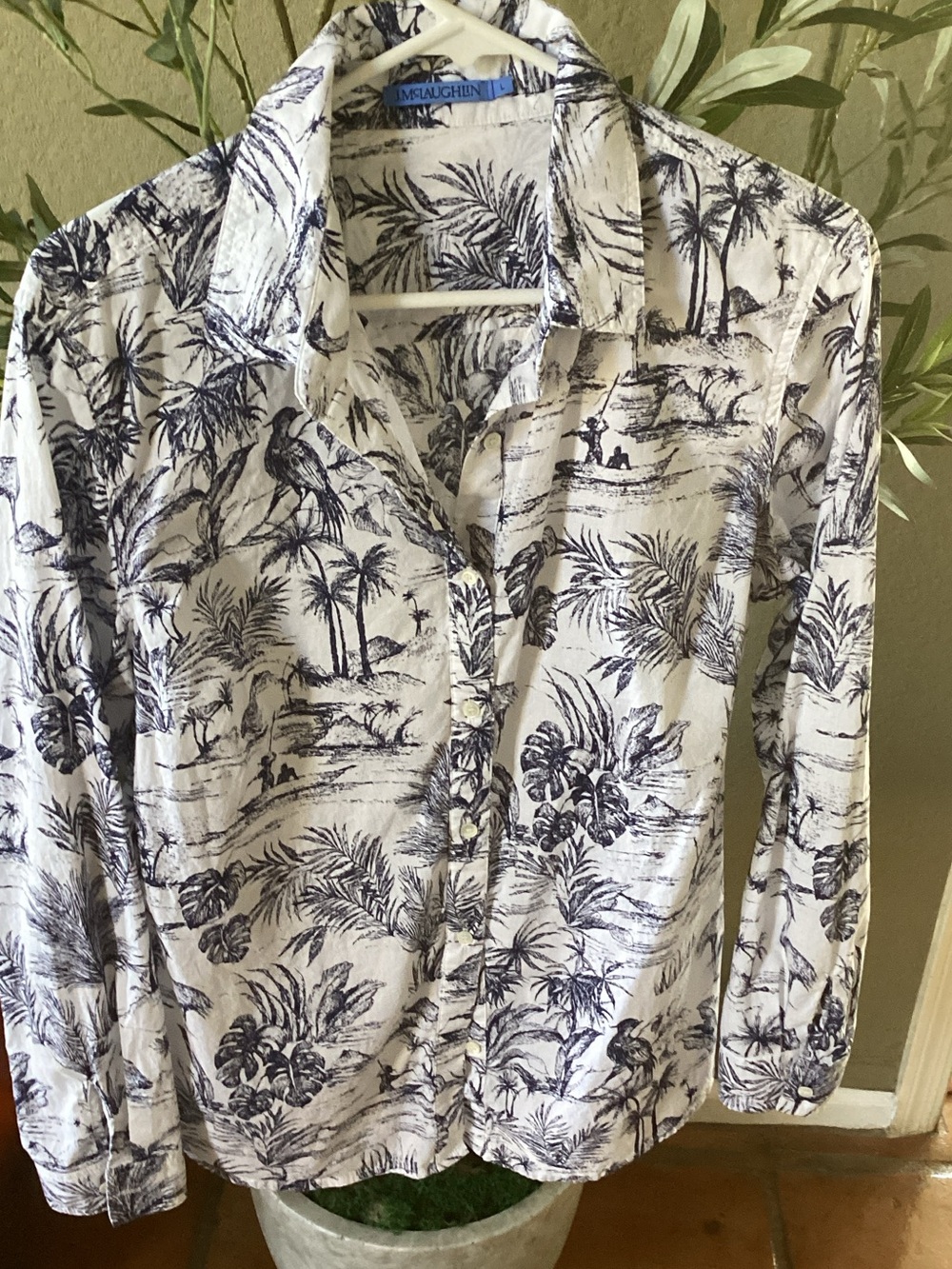 JMcLaughlin “ Lois Shirt” in Blue and White Toile Print